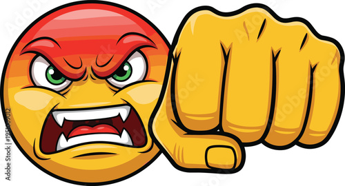Angry cartoon face with clenched fist