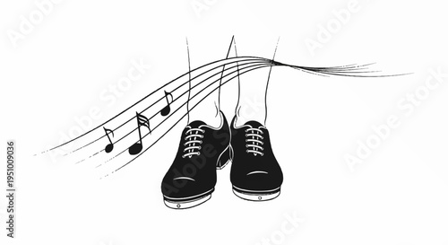 Black sneakers with musical notes on white background symbolizing harmony and rhythm in fashion