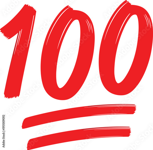 Large red handwritten number one hundred with underline brush stroke