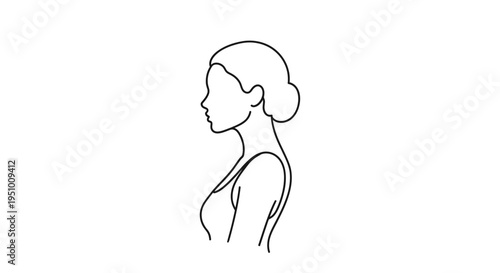 Minimalist line art profile of a woman with her hair in a bun, elegant and simple.