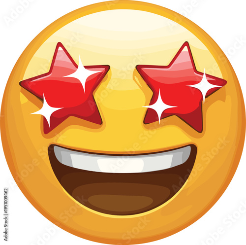 Yellow smiley face with star eyes smiling face emoji cartoon