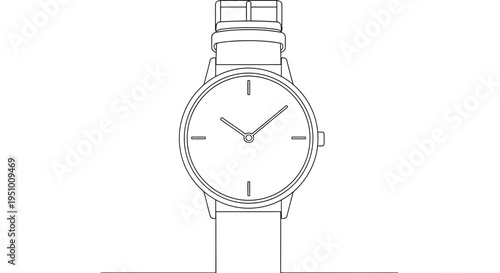 Minimalist Line Art Watch with Leather Strap - Elegant Timepiece Illustration