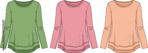 Green pink peach long sleeve tunics