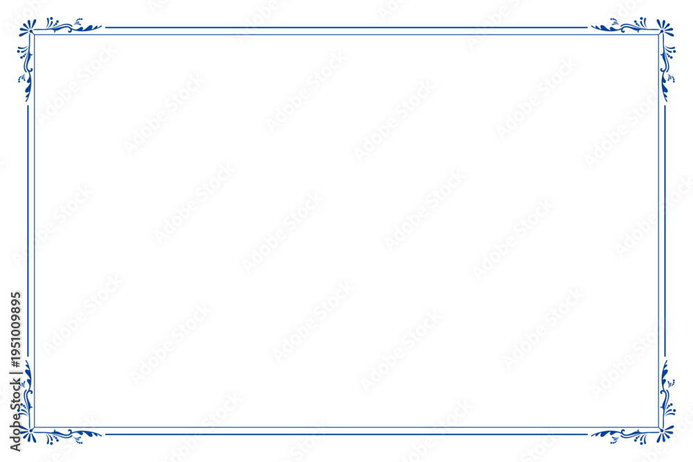 Fototapeta premium 白い背景に配置された単独のアンティークフレーム、ビンテージフレームの背景素材、青いデコレーションのグラフィック素材、背景透過ベクターデザインイラストレーション