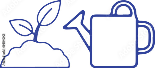 Illustration of watering a plant with a watering can from a bag