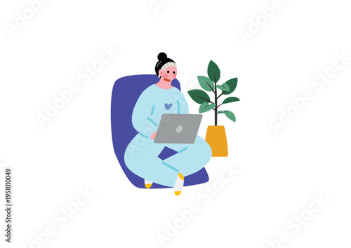 リモートで自宅で働く女性のイラスト
