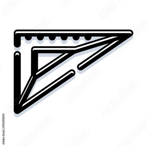 Set square icon with bold outline and shadow on white background, conveying measurement, geometry, drafting and architecture for education, design, engineering and technical projects
