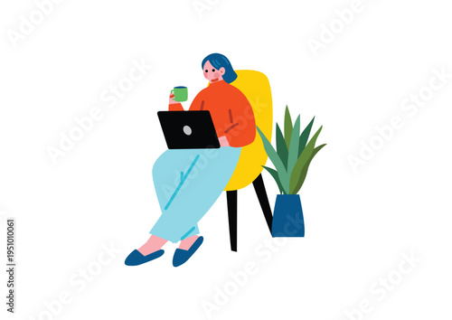 リモートで働く女性のイラスト