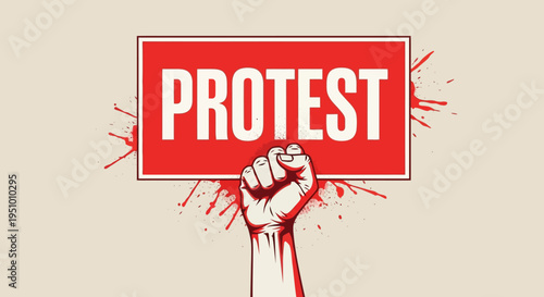 Vector illustration of raised fist holding protest sign