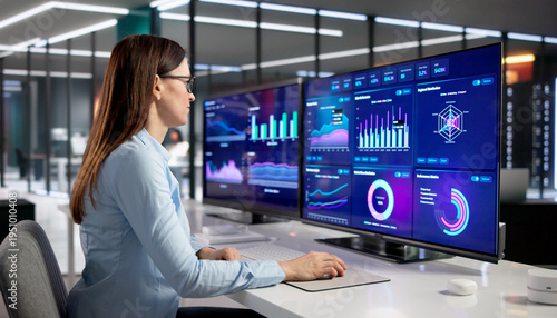 Financial Analyst Examining Interactive Dashboard
