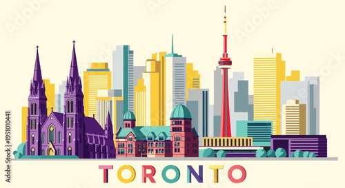 Vector illustration of Toronto city skyline with landmarks