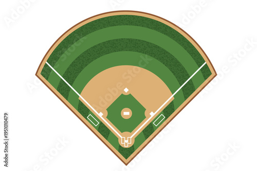 vector top view of baseball field with green grass texture. clipart isolated on transparent background. 