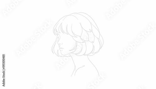 Minimalist Line Art Drawing of a Woman's Profile with Bob Haircut