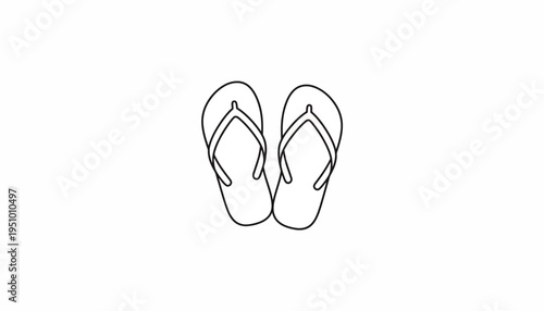Minimalist Line Art Drawing of Flip Flops on White Background