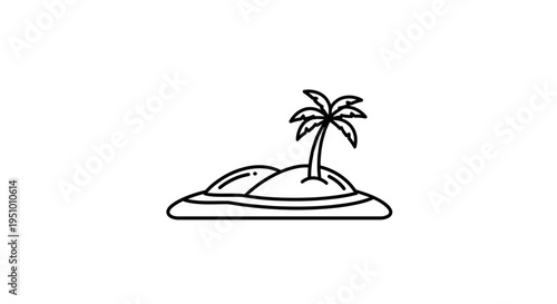 Minimalist Line Art Icon of a Tropical Island with Palm Tree