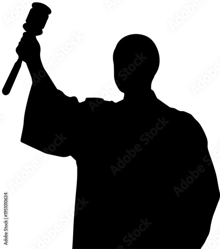 Black Silhouette of a Judge in a Robe Holding a Gavel Vector Icon for Law and Justice