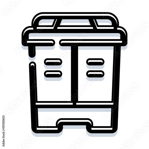 Locker storage unit with two compartments and handles in a minimalist linear icon style, illustrating concepts of organization, security, and facility amenities