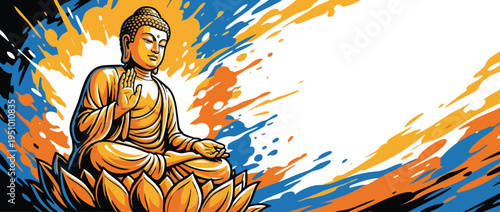 Vesak Day Buddha Statue Illustration Vibrant Abstract Background