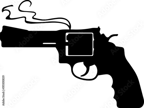 Smoking Revolver Gun Silhouette Vector Illustration Isolated on White