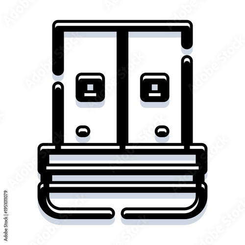 Usb dongle illustrating a compact electronic component for modern technology connectivity, featuring a bold outline and minimal design for digital concepts and data transfer