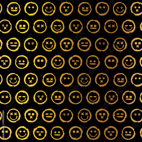 Boho Gold Black Grunge Seamless Pattern. Hand Drawn Luxury Ornament