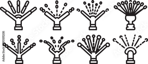 Illustration of various showerhead designs with different spray patterns Vector