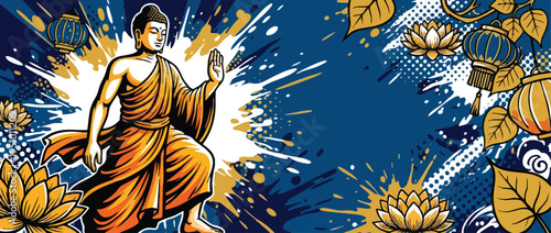 Buddha Blessing Gesture Inspiring Vesak Buddhist Celebration Theme Dynamic Backdrop