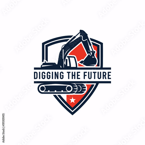 Excavator digging future construction logo emblem