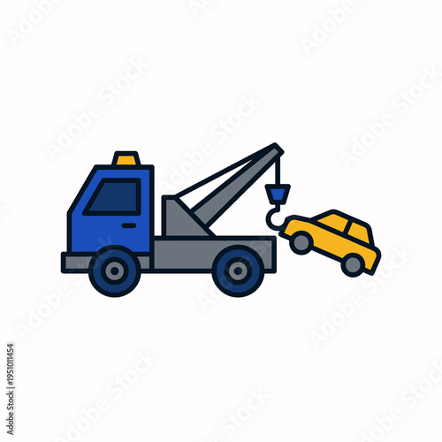Tow truck towing a broken down car with a hook