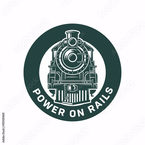 Vintage steam locomotive train engine on rails logo