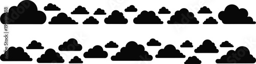 Vector Illustration of Cloud Silhouette Set for Sky Background Design, Fluffy Cumulus Clouds Collection for Weather Forecast and Outdoor Scenes