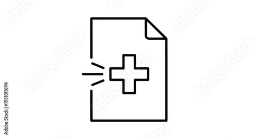 Medical Document Icon with Plus Sign, Healthcare Record Symbol, Health Information Paper