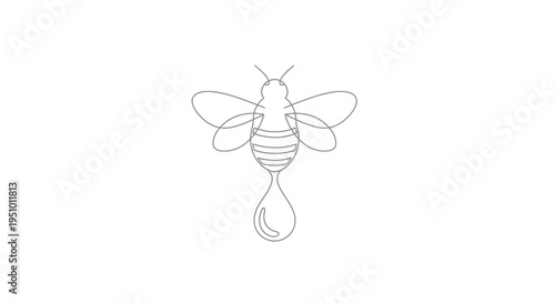 Minimalist Bee Line Art with Honey Drop, Vector Illustration