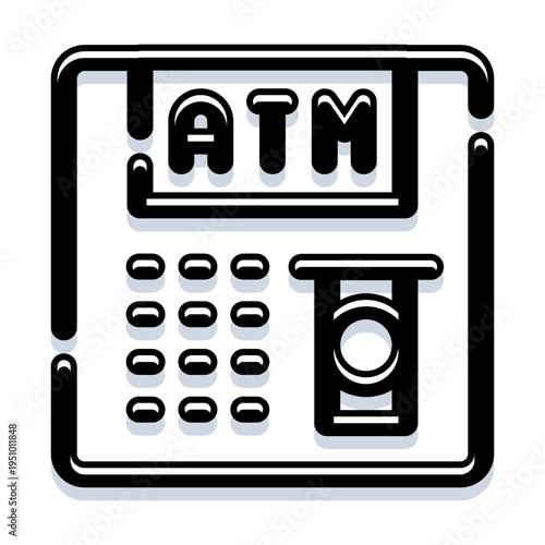 Automated teller machine icon providing cash withdrawal and other financial transactions, offering convenient self service banking operations for users accessing their funds