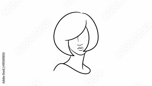 Minimalist Bob Hairstyle Line Art, Elegant Woman's Profile with Stylish Hair