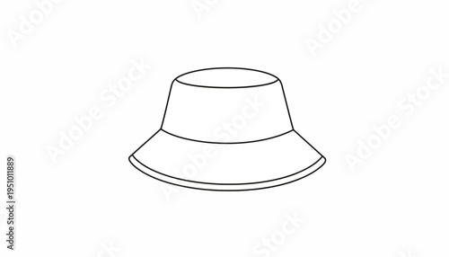 Minimalist Bucket Hat Icon: Simple Outline Drawing of a Classic Bucket Hat
