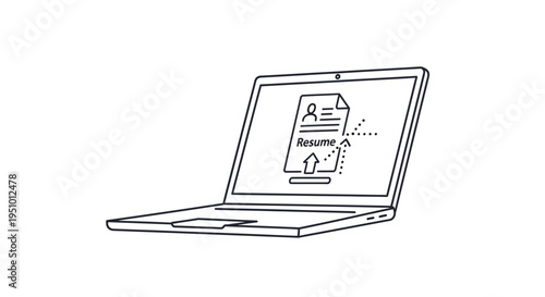 Laptop Uploading Resume Online for Job Application, Career Search Concept