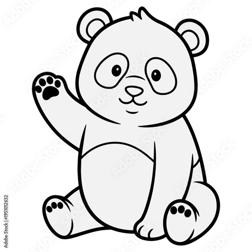 Cute waving panda bear cartoon character illustration