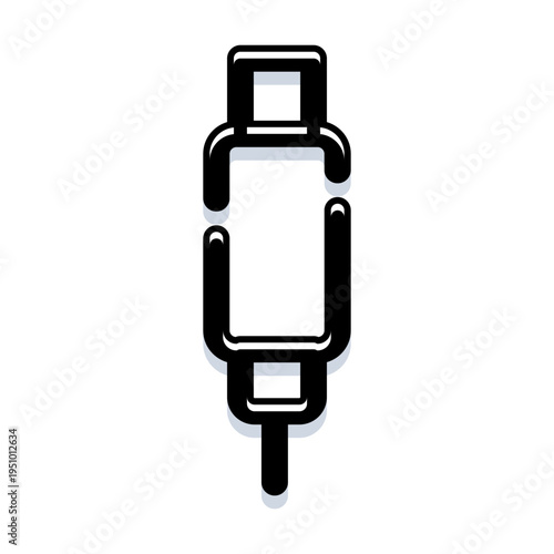 Usb c type charging cable vector icon in black outline and shadow, representing modern digital connection, power delivery, and data transfer technology