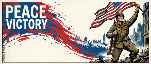 Victory Soldier Carrying Flag Celebrating Peace