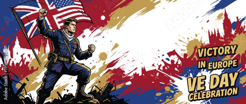 Victory in Europe Day Celebration Illustration Soldier Banner