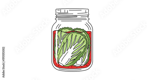 Homemade Kimchi Fermenting in a Glass Jar, Korean Food Preparation