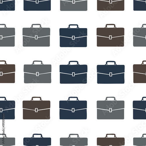 A repeating pattern of simplistic briefcase icons in brown, gray, and navy blue