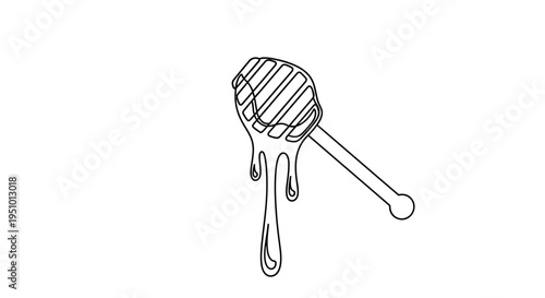 Honey Dipper with Dripping Honey - Minimalist Line Art