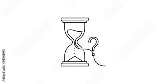 Hourglass with a question mark, representing time uncertainty, deadline, or a time-related query.