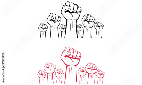 Raised fists icons symbolizing protest unity and social movement concept illustration