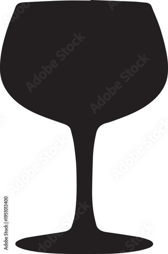 Black silhouette of a wine glass on white background for design and editorial use