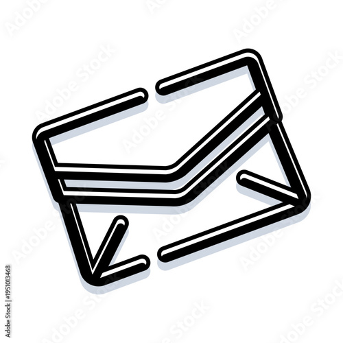 Stylized black and white outline graphic displaying an unopened mail message envelope, representing concepts of communication, postal service, and digital correspondence in a simple artistic style