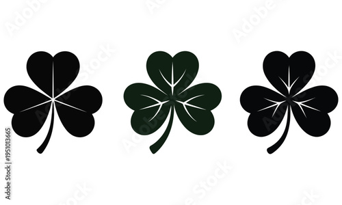 Clover leaf icons set with green and black shamrock symbol for luck concept illustration