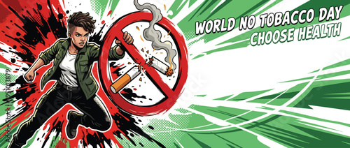 Woman Destroying Cigarettes Symbolizing World No Tobacco Day Choose Health